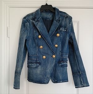 Denim Double-Breasted Jacket With Gold Buttons